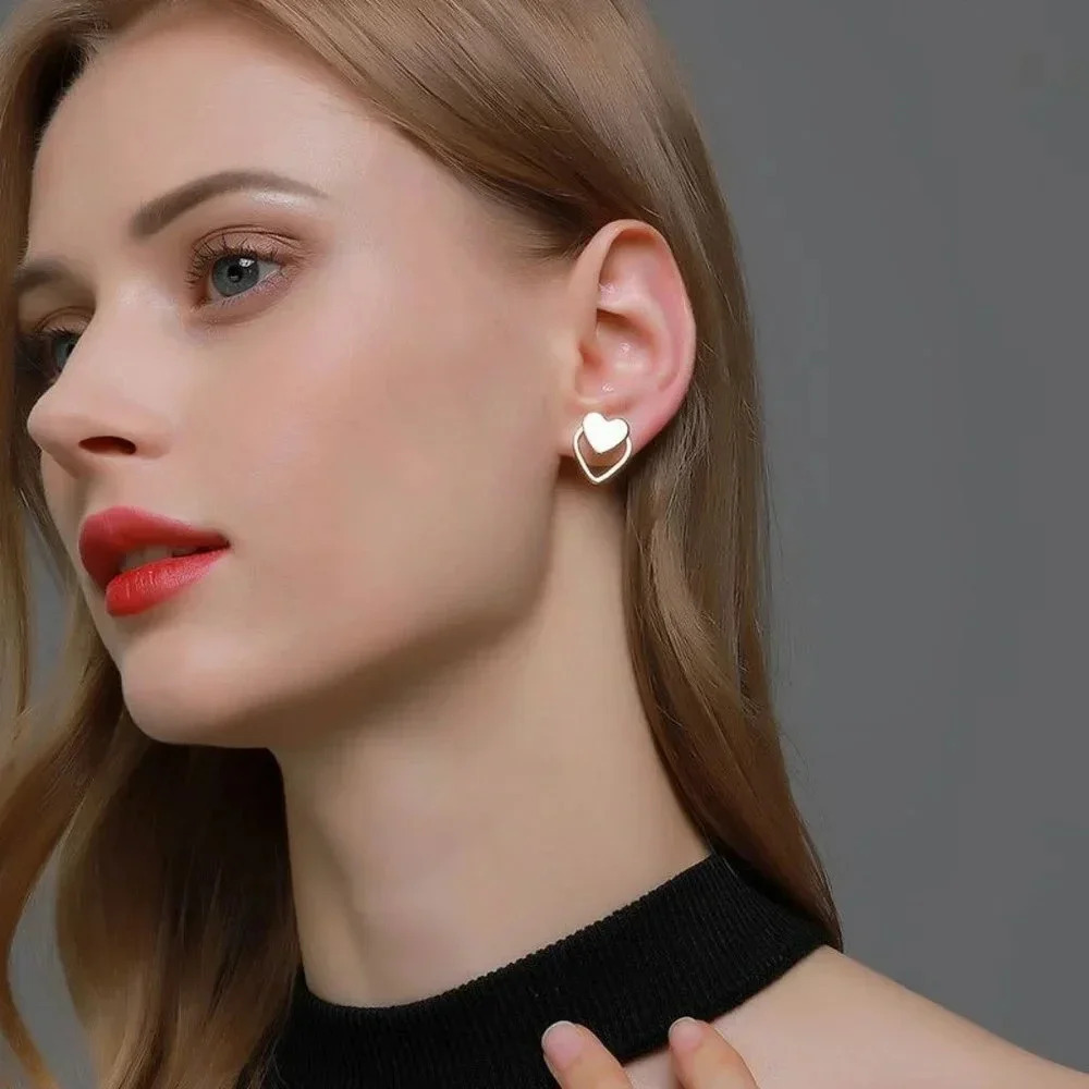 Dainty Heart Stud Jacket Earring Silver